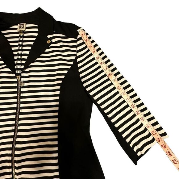Vintage Anne Klein black and white striped collared zip sweater cardigan size XL - Picture 8 of 11